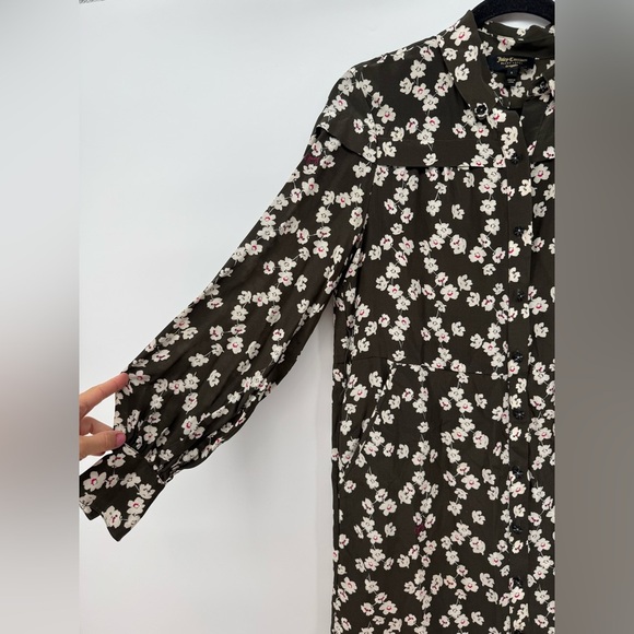 Juicy Couture Black Label Silk Olive Green Cherry Blossom Shirt Dress - Picture 2 of 10